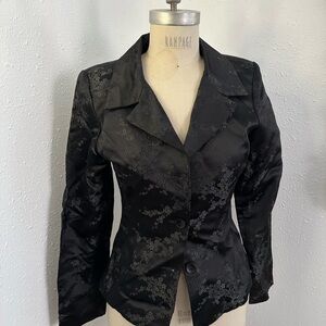 Carolina Herrera Black silk cinch waist evening jacket cherry blossom detail